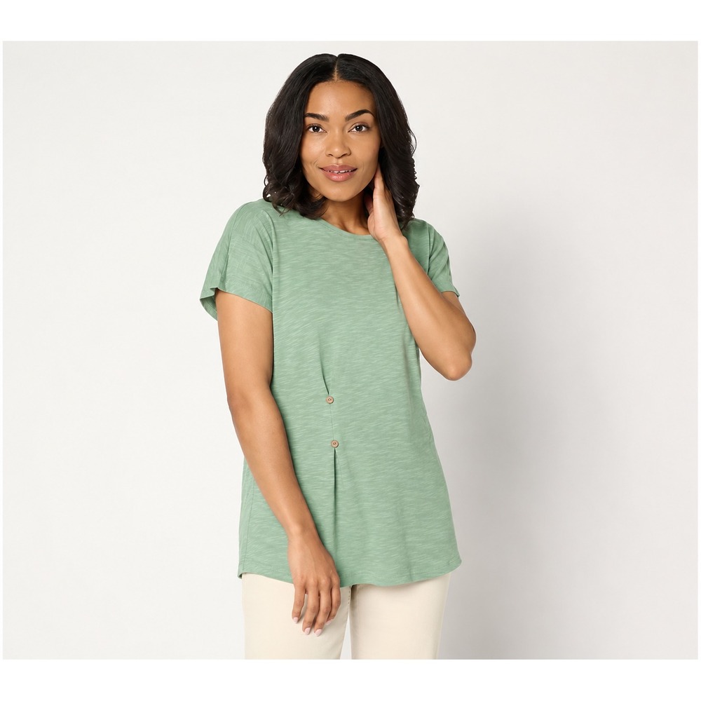 Denim & Co. Petite Linen Blend Dolman Sleeve Tunic Fresh Sage, Petite 1X
